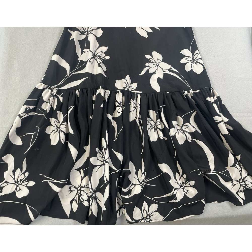Willow Black/Grey Floral V-Back Ruffled Sleeveless Midi Sun Dress SZ Lg - Picture 12 of 14